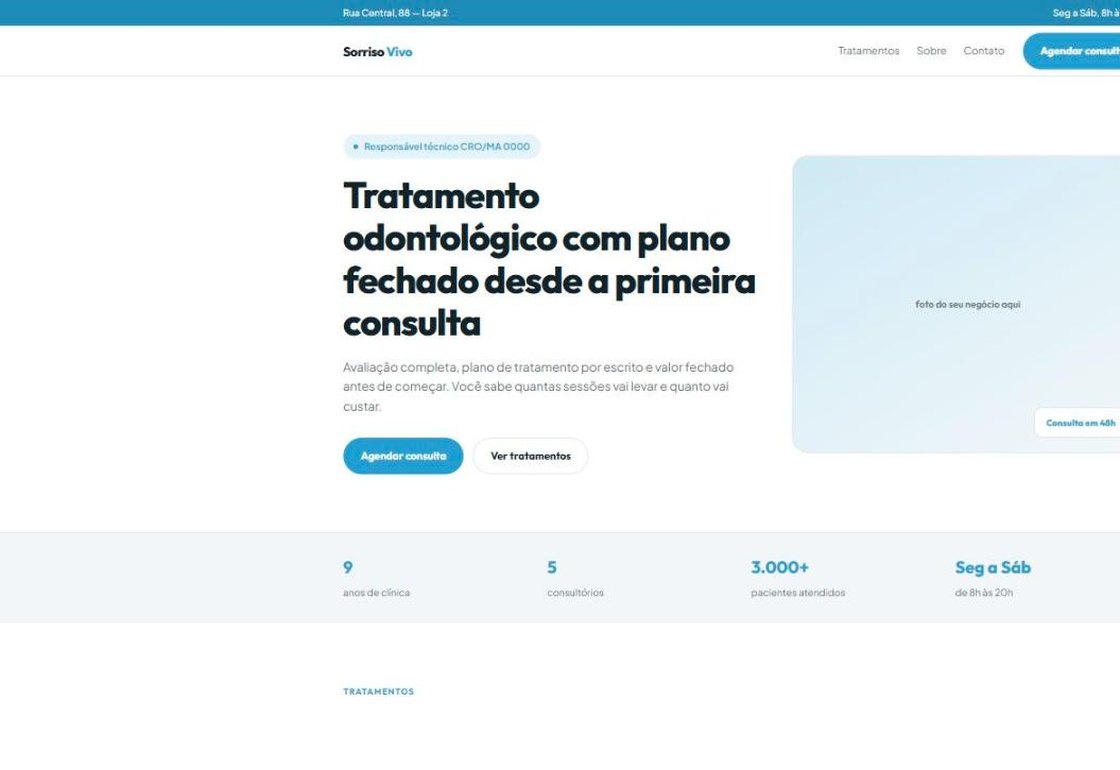 Exemplo de site criado pela 2A (negócio fictício)